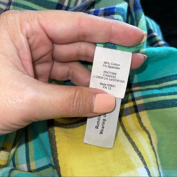 J. Crew Boy Shirt Green & Yellow Plaid Button Down Top Shirt Sz 4 - Picture 2 of 2